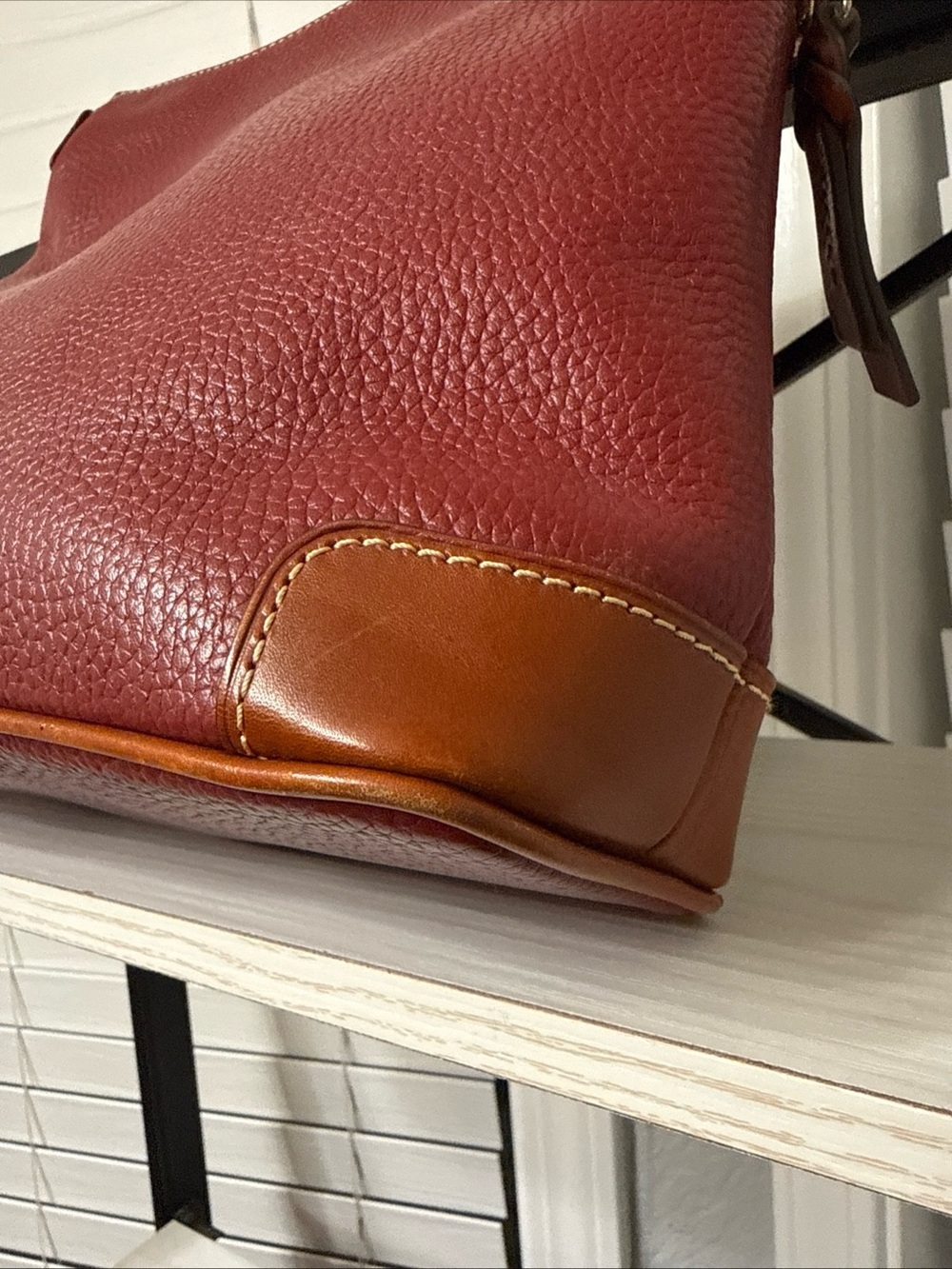 Dooney & Bourke Red Pebble Leather Shoulder Bag with Brown Trim - Picture 7 of 16